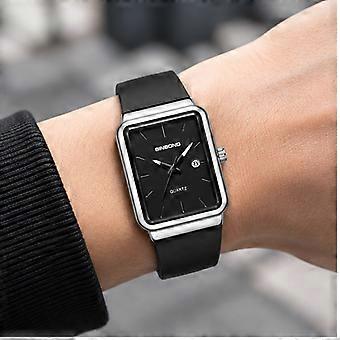 Reloj de cuarzo cuadrado BINBOND con correa de silicona negra, caja blanca, esfera negra, resistente al agua, moderno y sencillo, ideal para estudiantes.