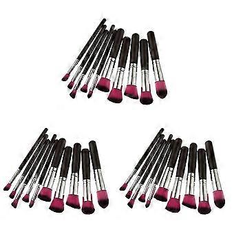 30 Pcs Synthetic Hair Makeup Brush Set, Foundation Blending, Hard Wood Handles, Black Silver Red, Professional and DIY Cosmetic Use, 14-19cm