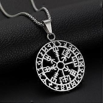 Fashion Delicate Silver Color Viking Rune Stainless Steel Compass Necklace for Men Women Lucky Amulet Jewelry Gift 686.