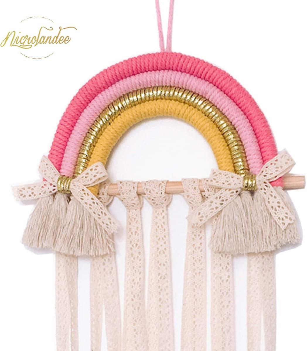 NICROLANDEE Cute Rainbow Tassel Wall Hanger For Hair Bows & Clips - Pink & Yellow Baby Girl Room Decor