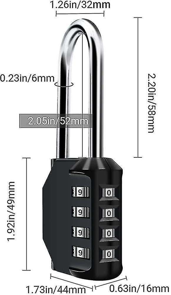 Combination Lock With Long Shackle. Pack Of 2 4-digit Combination Locks. Numbers