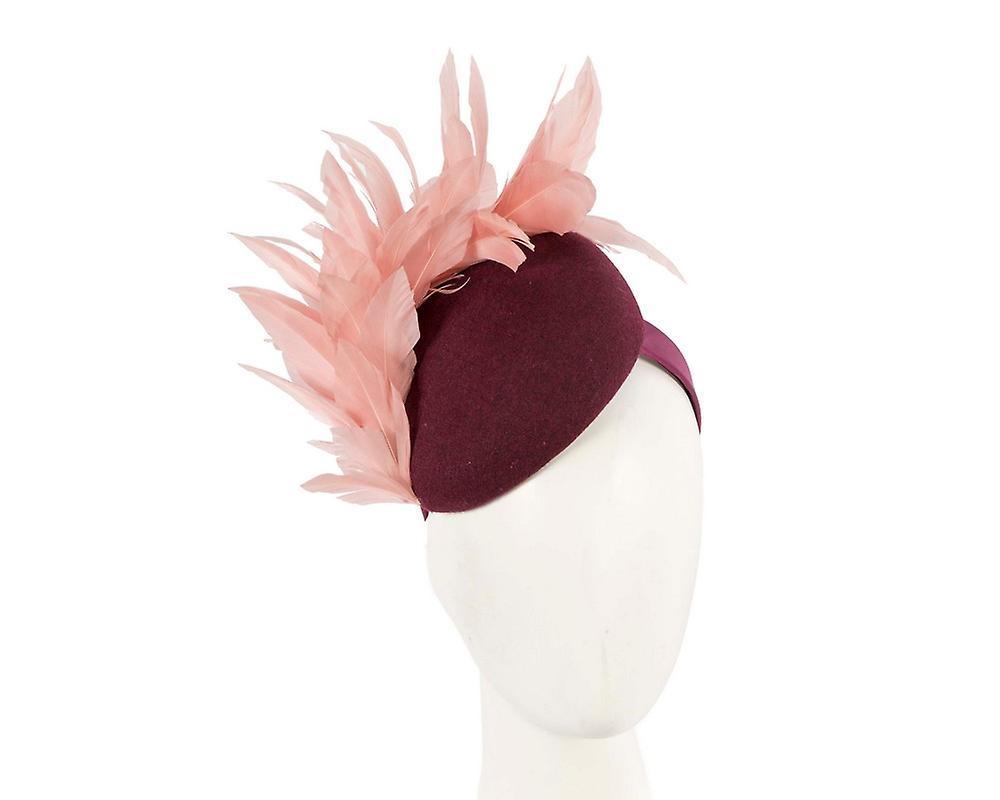 Burgundy & pink feather winter facing fascinator F677WPI