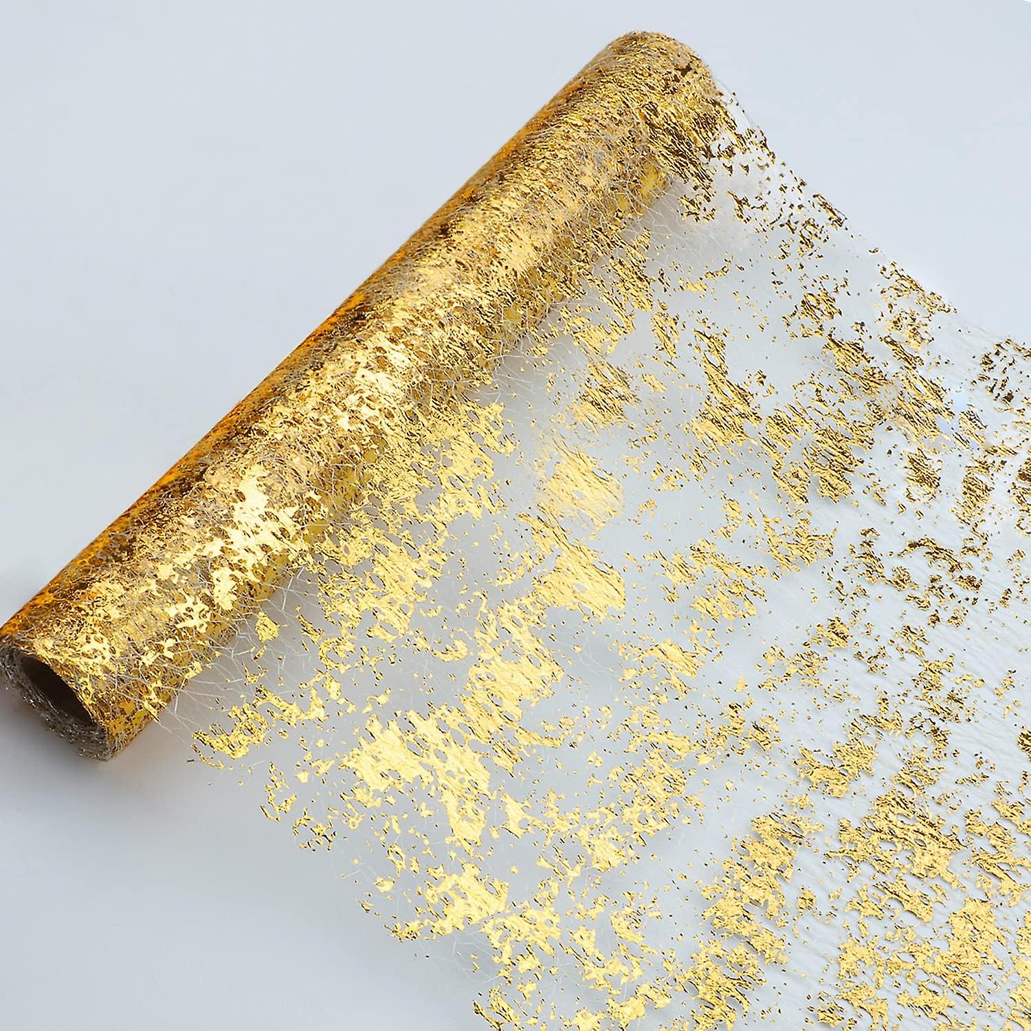 Glitter Metallic Gold Table Runner 11"x108" Thin Mesh Sparkle Table Runner Roll Table Decorations 1pc