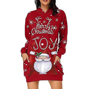 Womens Kerst Hoodie met lange mouwen Xmas Print Hooded Sweatshirt Jumper Dress Tops