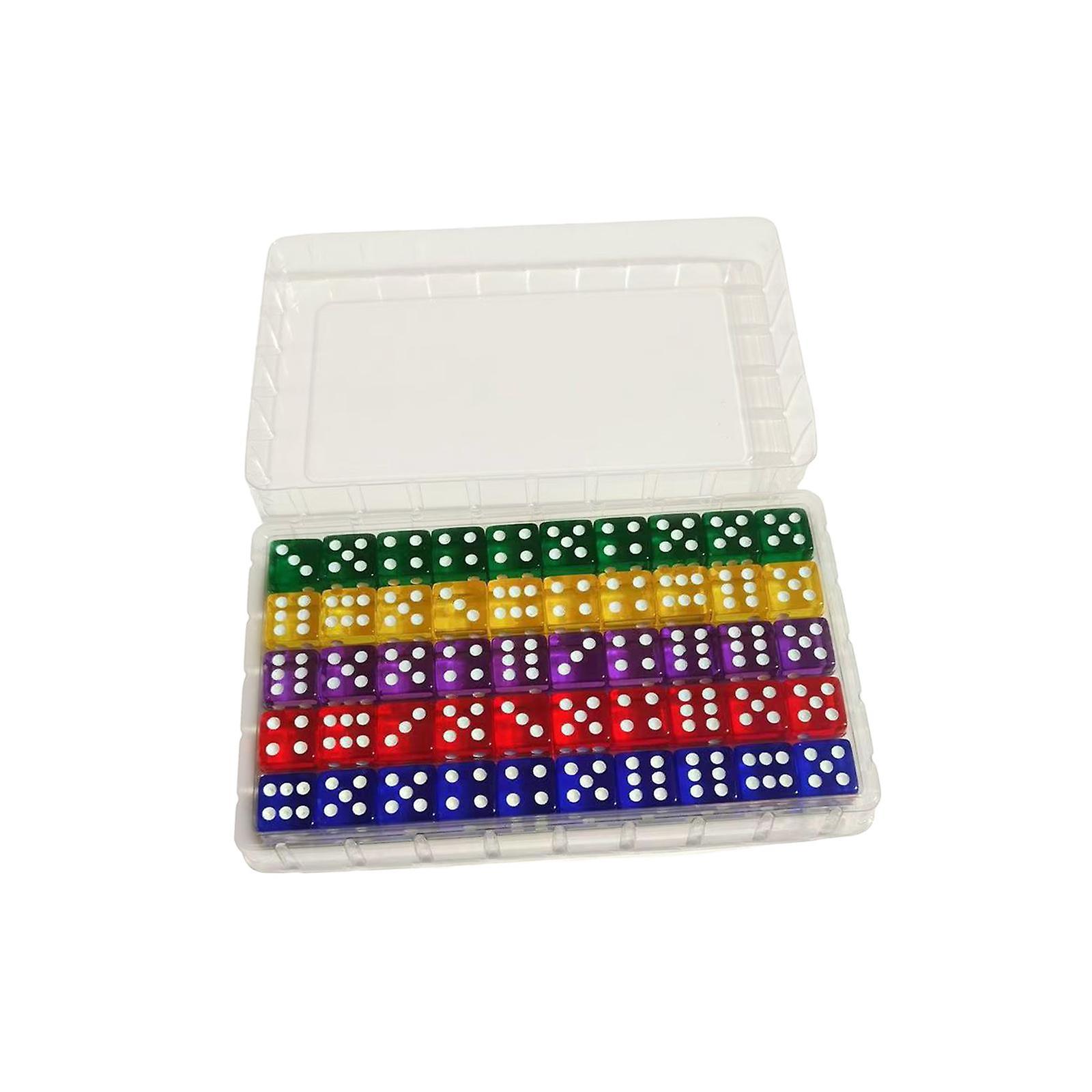 50Pcs 16mm Acrylic Dice with Storage Case D6 Dices for   Table Borad Games