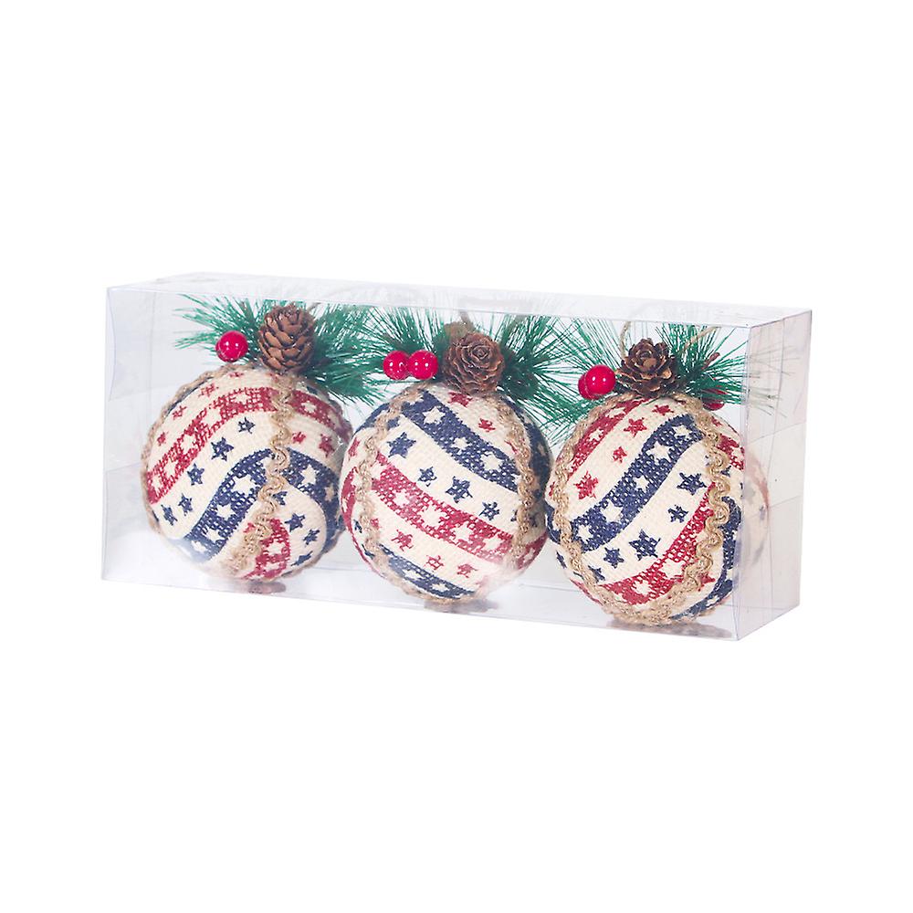 Xmas 3pcs Christmas Fabric Covered Foam Ball Pendant With Lanyard Soft Comfortable Christmas Classic Pattern Toy For Home Inside Fireplace Decoration