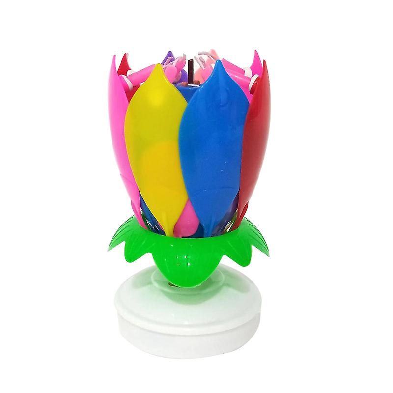 Musical Lotus Flower Cake Candles Double rotating musical candles opens spins and plays cake decoration for birthday party