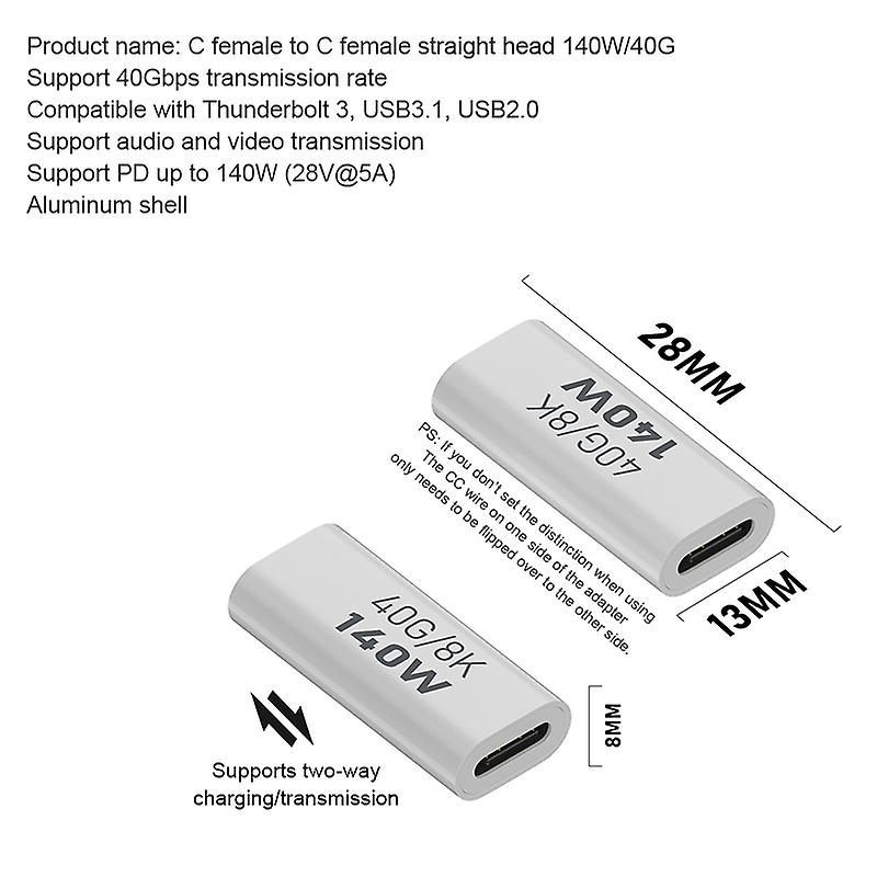 Usb4.0 40Gbps Adapter Usb C Male To Female 90Degree 140W Fast Charging Converter