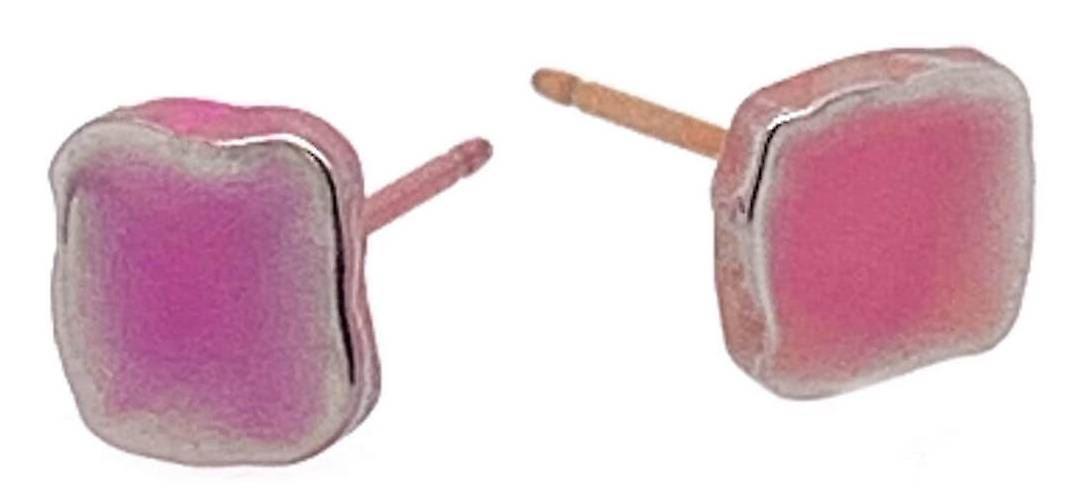 Ti2 Titanium Squashed 6mm Square Stud Earrings - Candy Pink