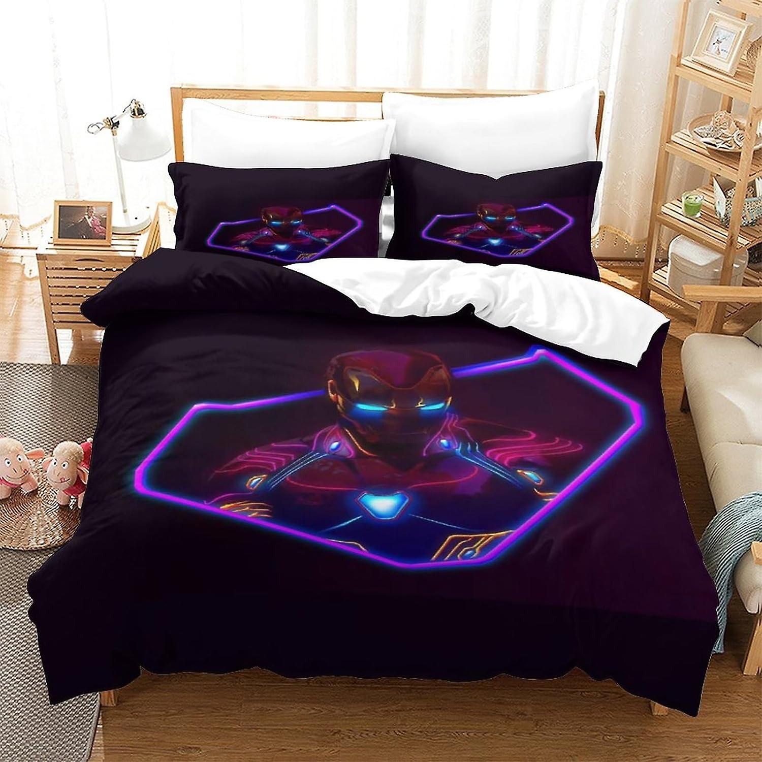 EKENOZ 3D Print Iron Man Duvet Cover Bedding,3 Pcs Set Superhero Quilt Cover Pillowcase with Zipper Closure Soft Microfiber Double