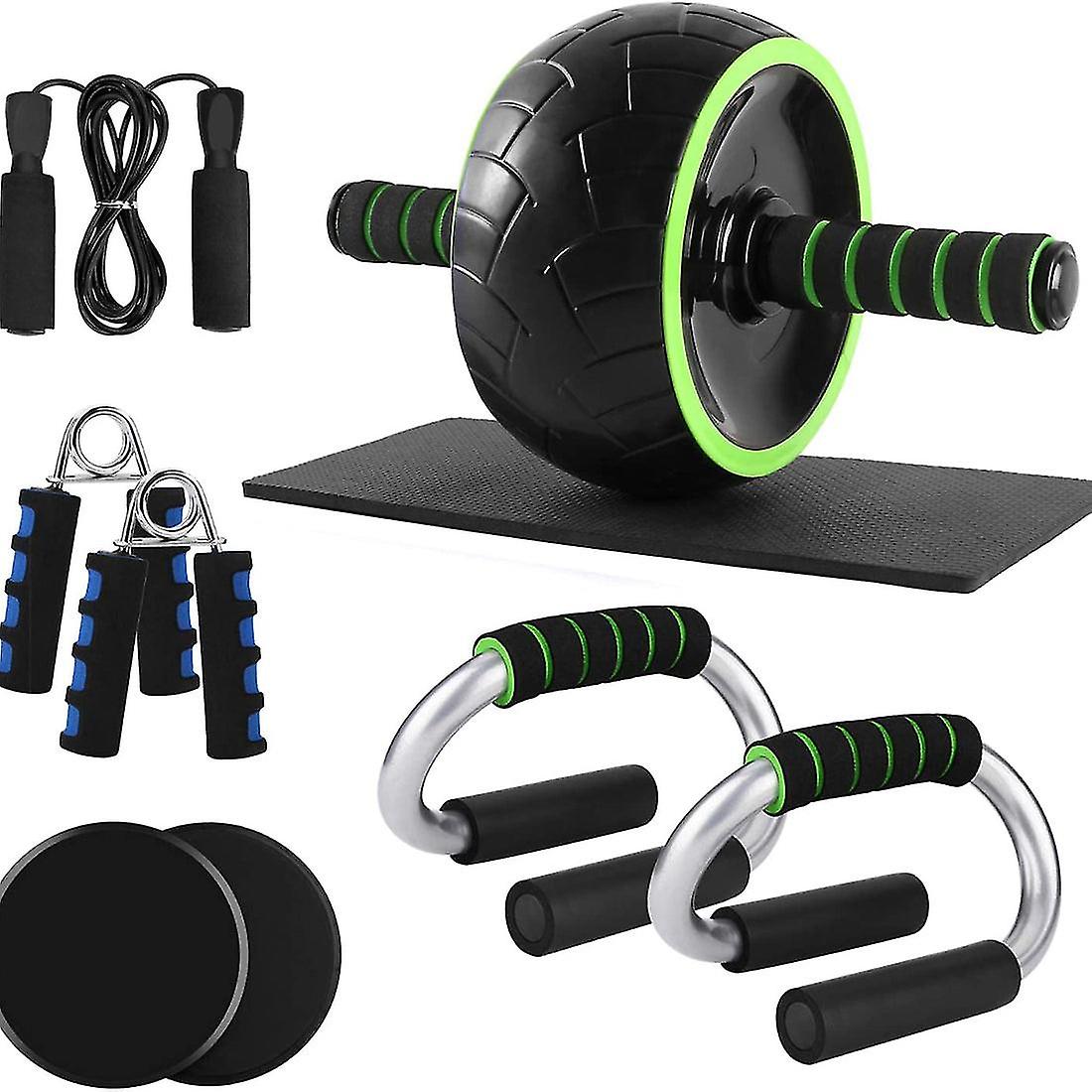 Large Ab Roller Set With Push-up Rod Sliding Disc Rope Skipping Hand Exercise Knee-protector Home Gym Exercise Set Ab Machine