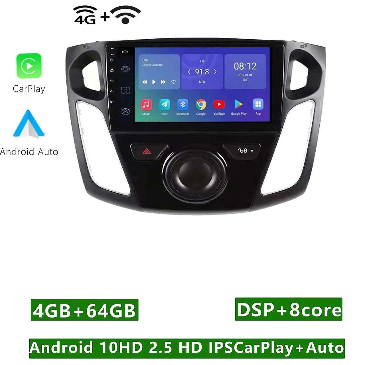 Android 10.0 4+64g Carplay Car Radio Multimedia Player Gps Navigation  2din For Ford Focus 3 2012 2013 2014 2015-2019