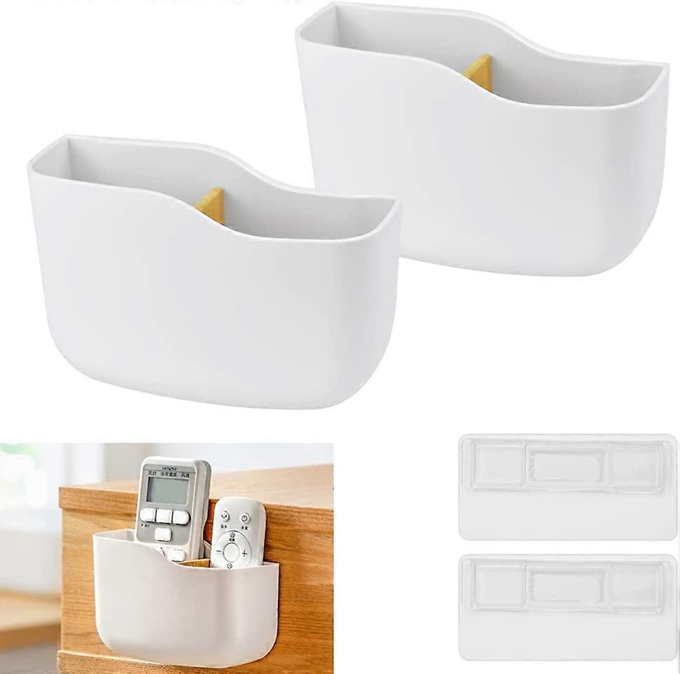 2 PCS Adhesive PS Wall Mount Remote Control Storage Box Wall Mounted Remote Control Holder with 2 Back Glue for Schools Hospitals Hotels Restaurants
