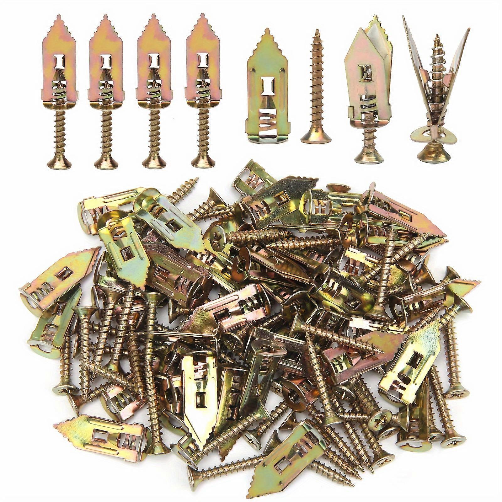 100pcs Drywall Anchors and Screws with Case, Self-Drilling Drywall Anchors and Screw Kit, Galvanized Iron Hollow Screws and Anchors for TV, Bicycle, C