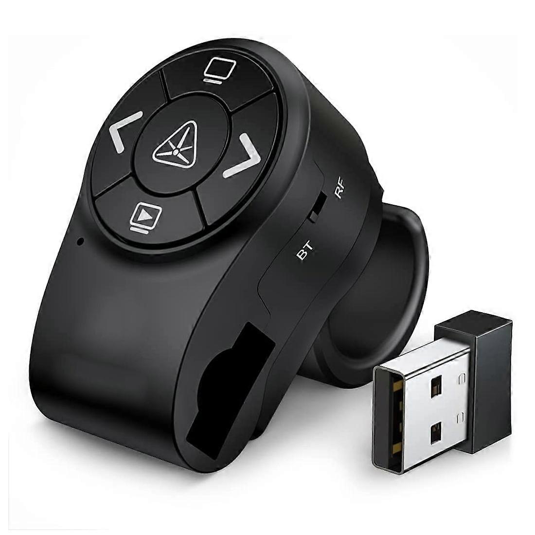 Bluetooth Wireless Presenter, RF 2.4GHz Presentation Clicker, Finger Ring Remote PowerPoint PPT Sli