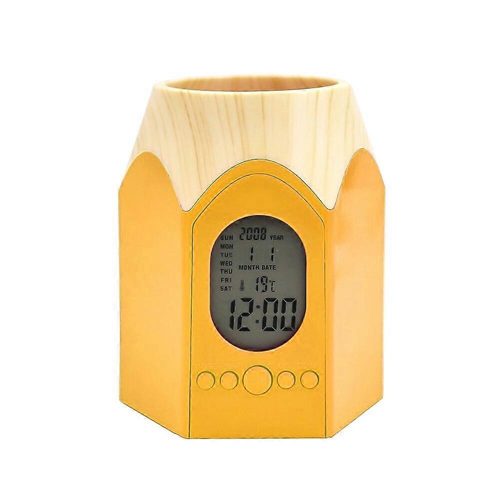 Office Pen Holder Digital Thermometer Clocks Desk Organizer Electronic Temperature Alarm Clock Calendar PE Pencil Container
