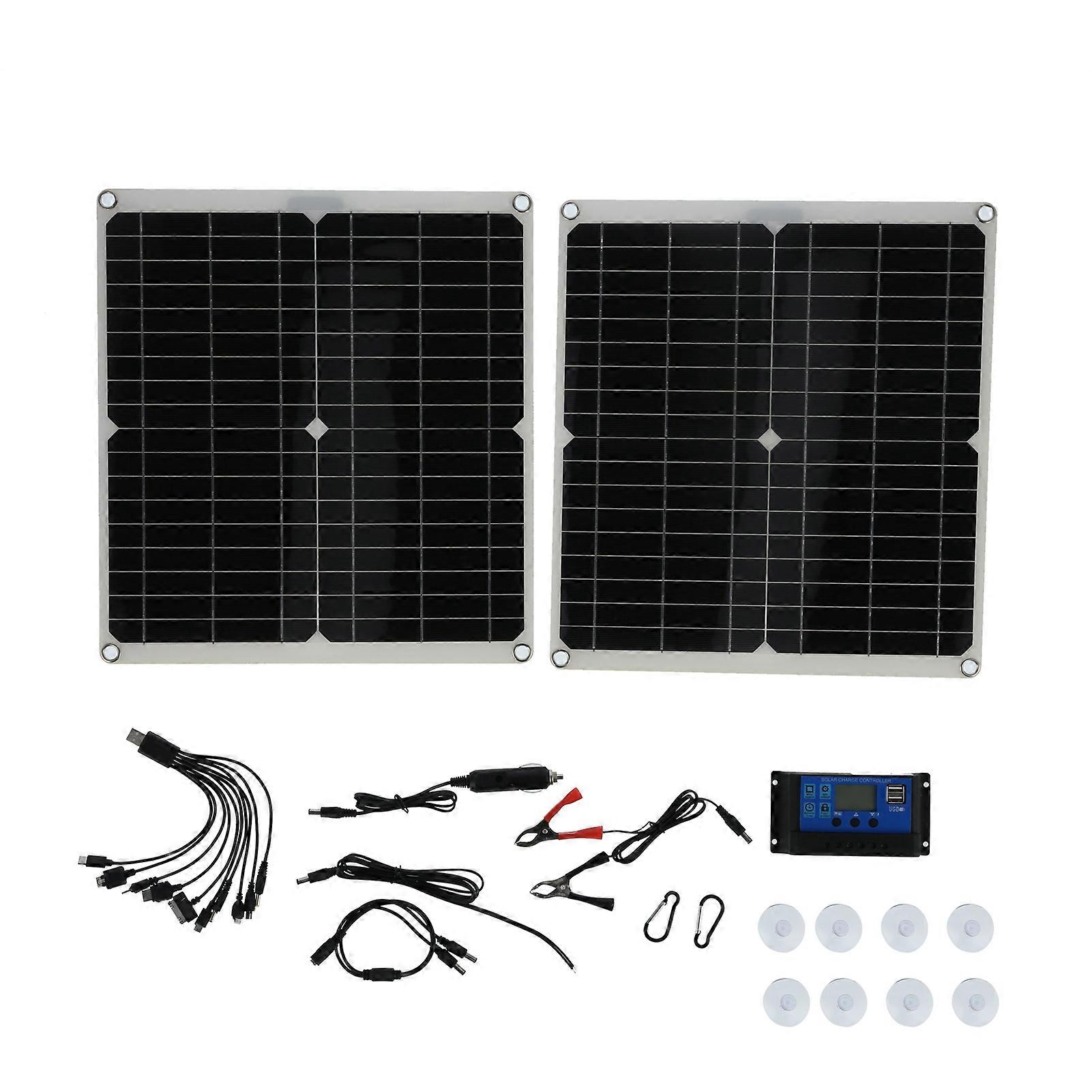 2pcs 25w Solar Panel 50a Charge Controller Cable Set 20v Photovoltaic System For Camping