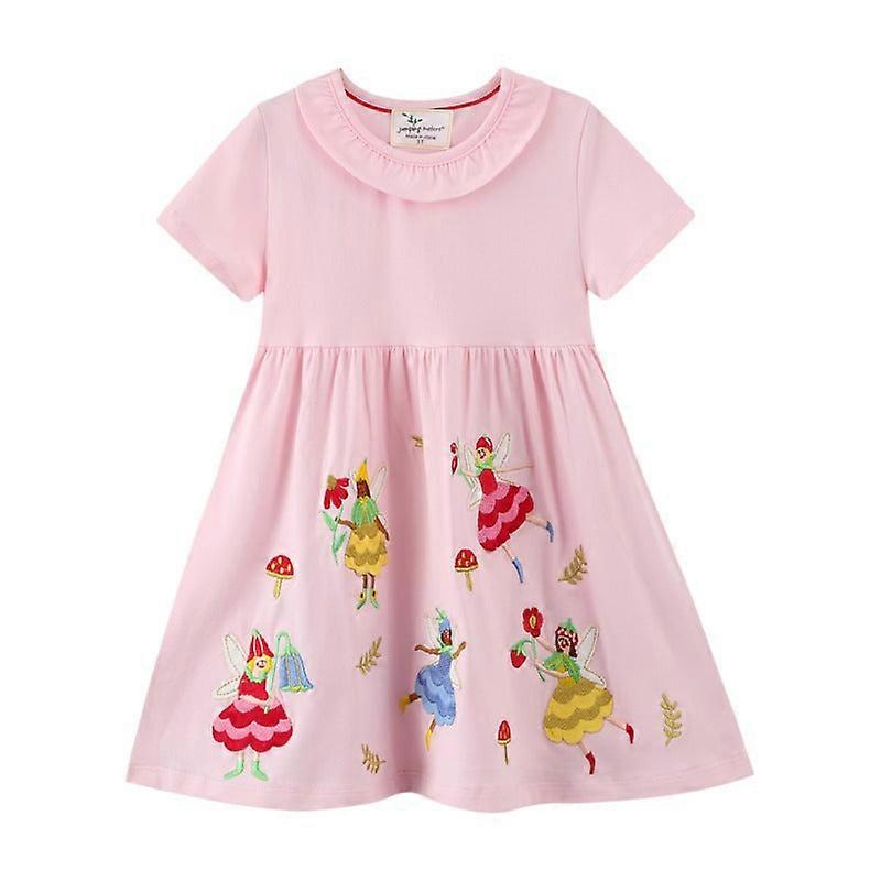 Été Décontracté Confortable Coton Filles Robe Rose Robe à col rond Imprimé Elf