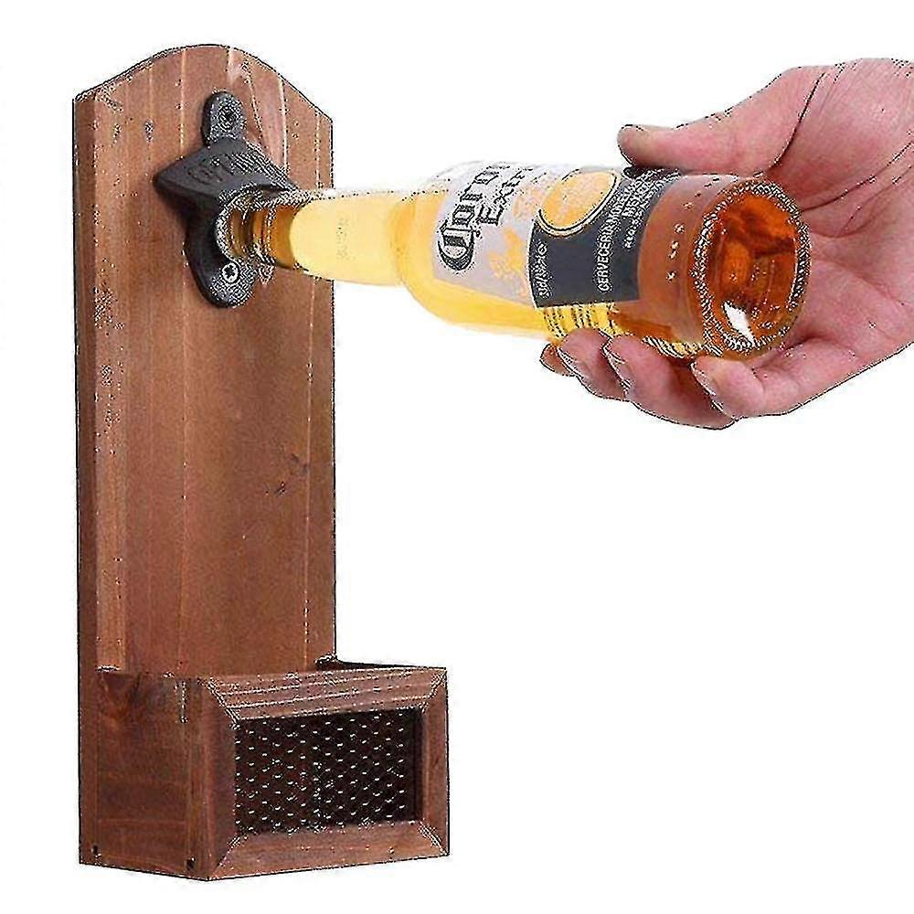 Magnetic Wall Mounted Bottle Opener With Cap Catcher And Mounting Kit