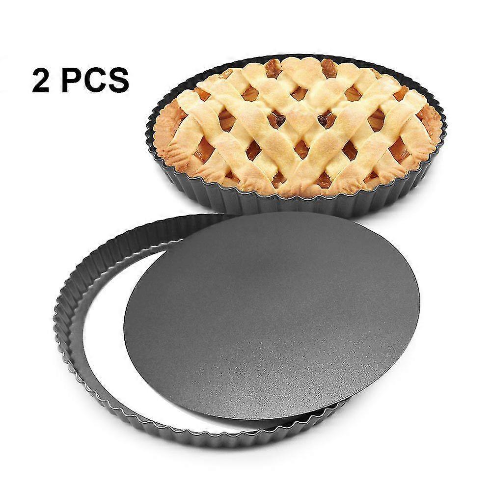 2pcs 8.8 inches non-stick removable loose bottom quiche tart pan, tart pie pan, round tart quiche pan with removable base(black)