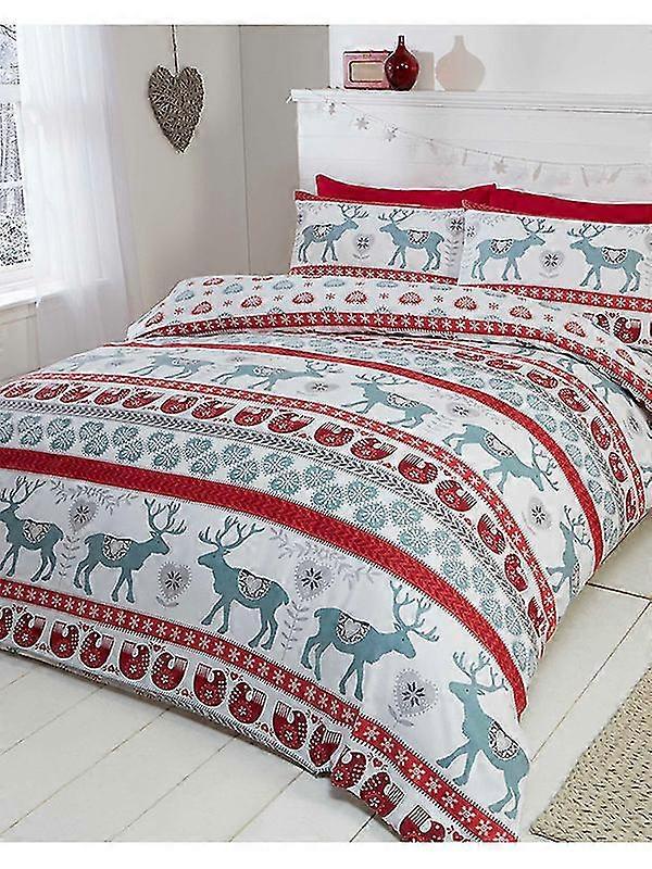 Scandi Natal escovado algodão King Size capa de edredão Set