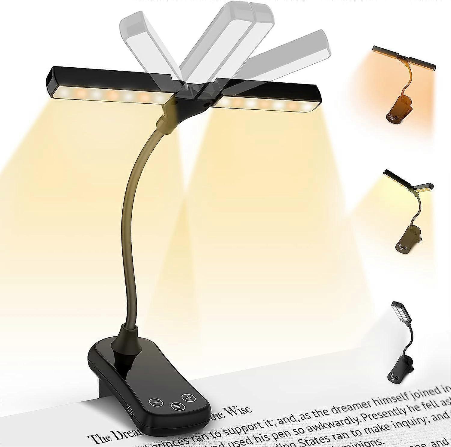 Reading Light Reading Lamp for Reading in Bed - Mini Touch Reading Lamp with Double Head 14 LEDs Rechargeable Clamp Lamp Progressive Dimming & 3 Modes