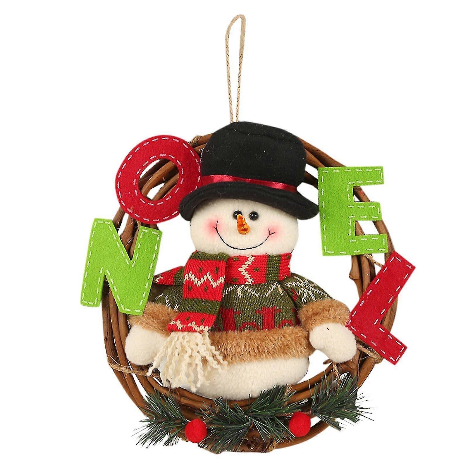 ラタンサークルペンダント雪だるまサンタクリスマスデコレーションリース1pc