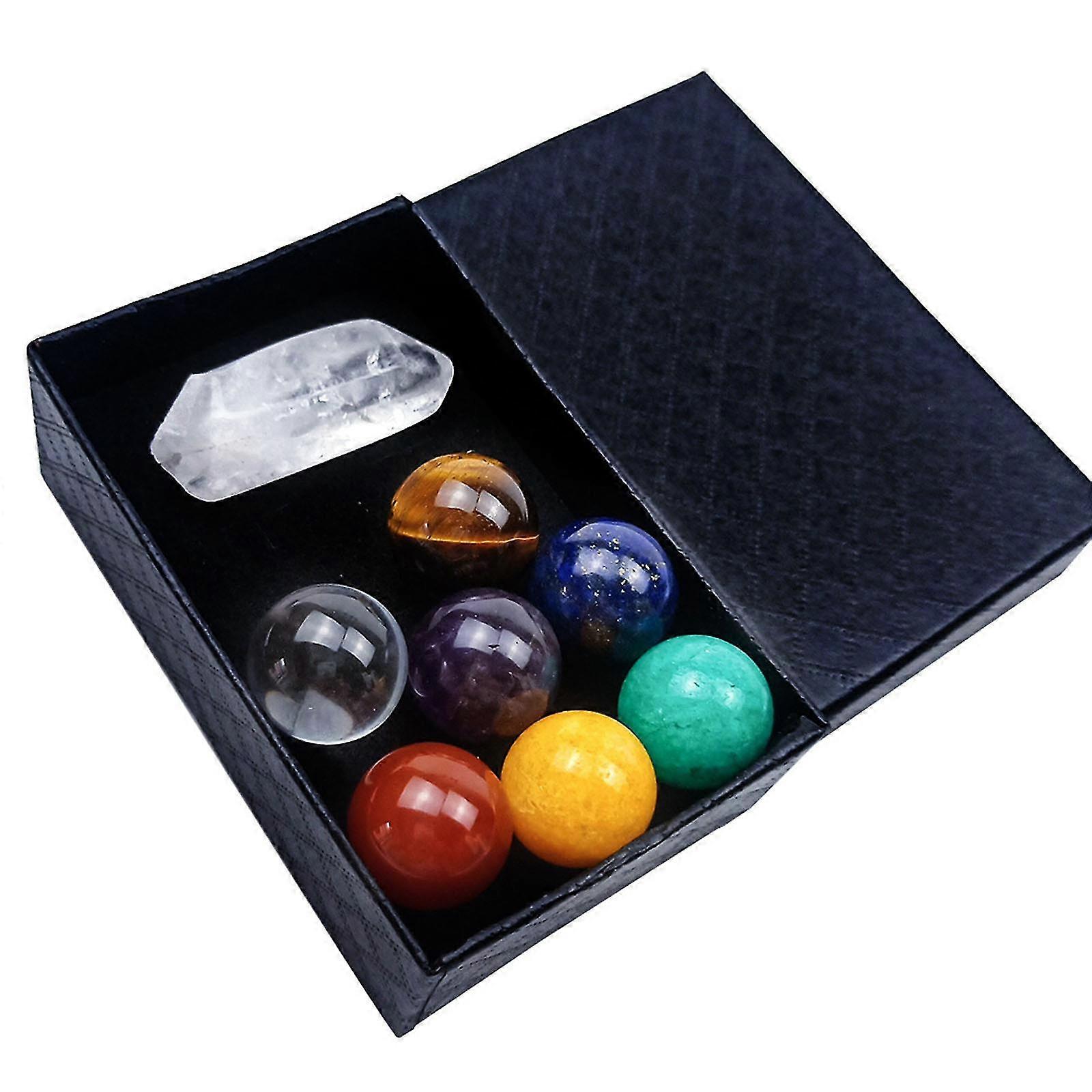 Natural Colorful Mixed Color 16mm Ball Yoga Stone Set Ornament Hexagonal Column Combination Gift Handicraft Set
