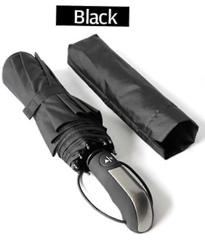 Men S Windproof Automatic Umbrella 3 Folding Compact Umbrella - (black)