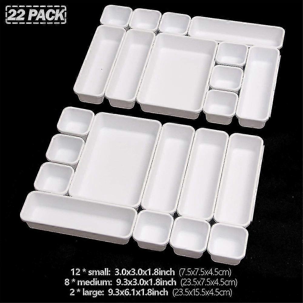 1 Set Of 22 Interlocking Desk Drawer Separators And Container (white)