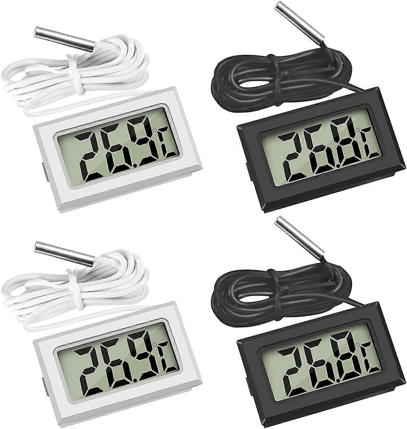 Digital LCD Thermometer Temperature w/Probe Sensor(2*Black 2*White)