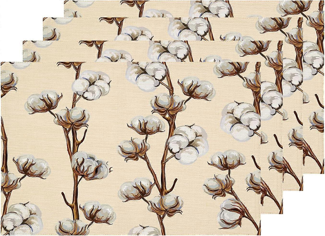 Khaki Boho Cotton Flower Placemats, White Chic Table Mat Linen Burlap Washable Double-Deck Heat Insulation for Dining Table Kitchen Table Set of 4 (12