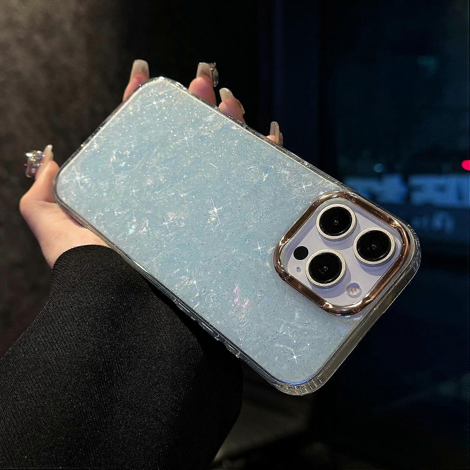 For iPhone 16 Pro Case IMD Shell Pattern PC+TPU Phone Cover - Transparent Blue