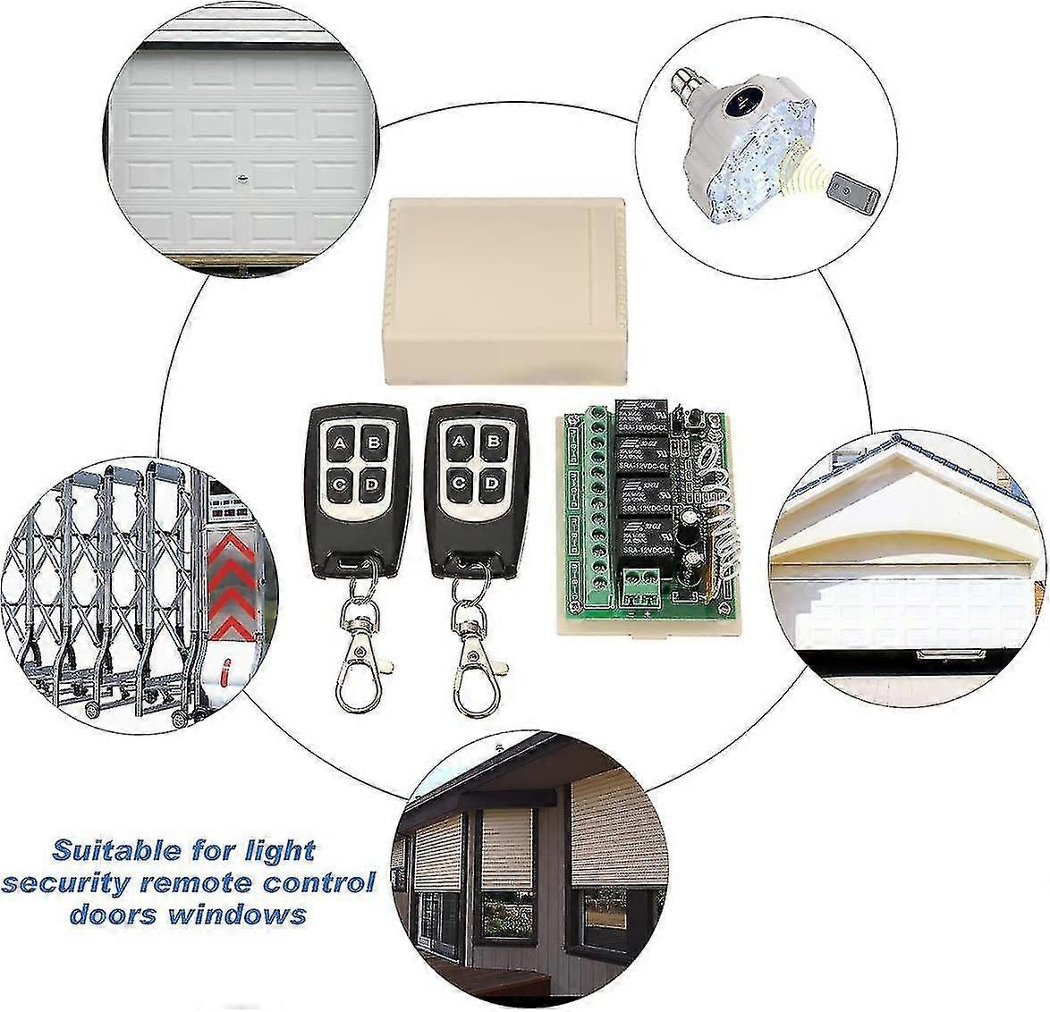 12V 433MHz 4-Channel Wireless Switch Receiver + Remote Set – Garage Door & Gate Control