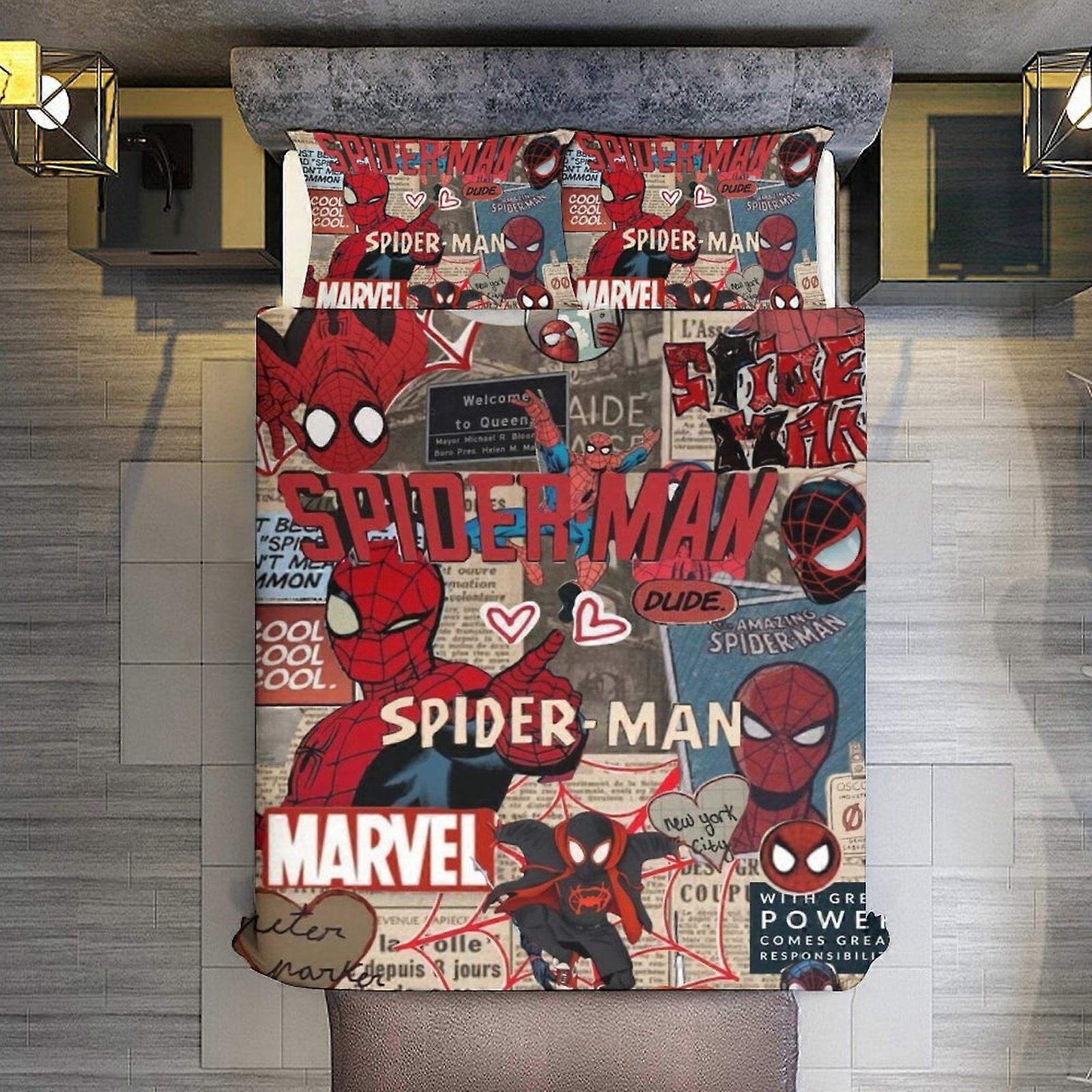 v495  Bed Sheets Bedding Spider-Man Newspaper 3 Piece Sets Full/Queen Size - Reversible Microfiber Quilts with 2 Shams Soft Lightweight Bedspread Cove