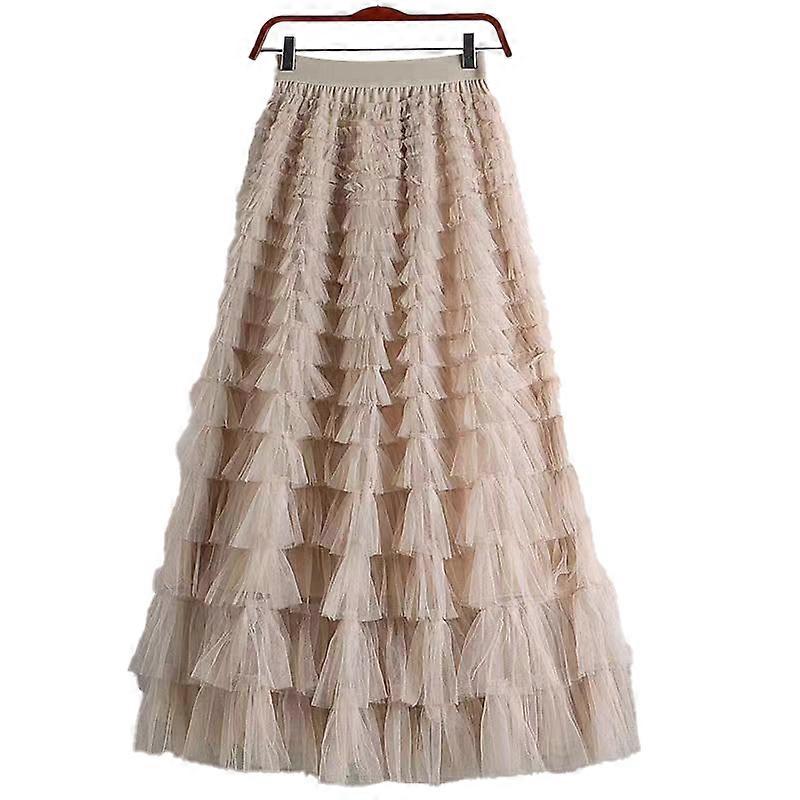 Womens Multilayer Ruffles Tulle Skirt High Waist Skirt