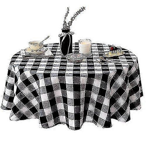 55 Inch Round Tablecloth Checkered Round Table Cover Compatible With Wedding Kitchen Dinning Room