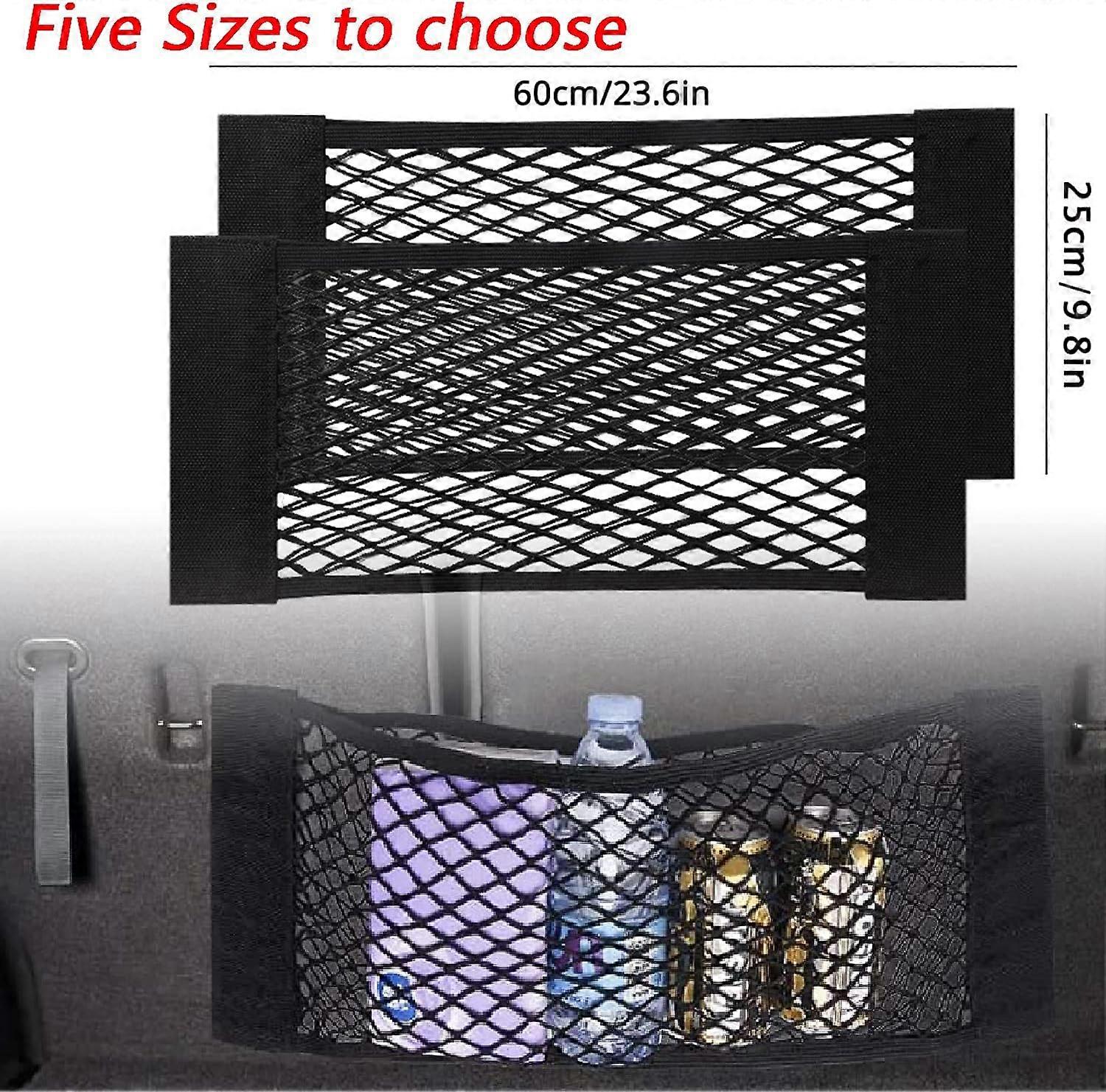Adhesive Mesh Cargo Net Elastic String Net Mesh Net Pouch, Car Back Rear Trunk Seat Mesh Net for Car/Truck/Trunk-23.6 X 10in(60 X 25cm)Black(2 Pack) 