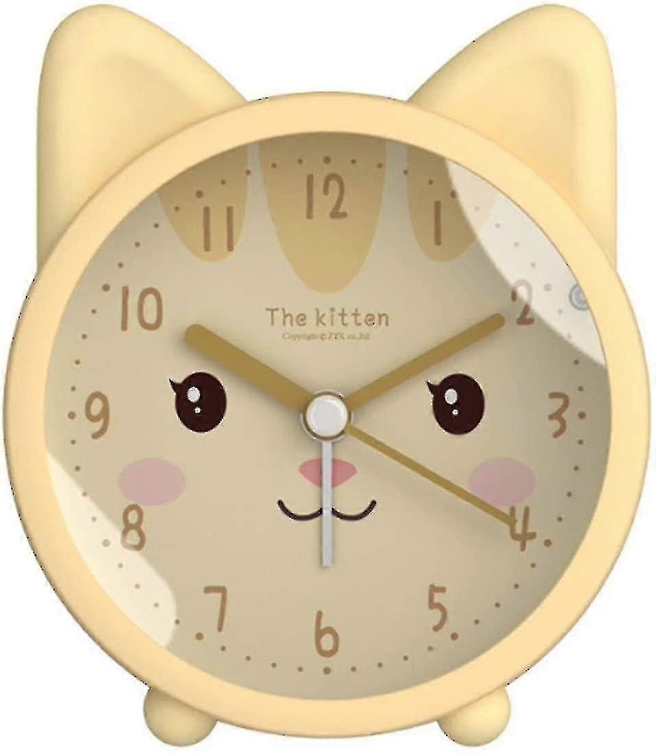 3&quot; Kids Alarm Clock Round Silicon Analog Desk Clock Cartoon Animal Silent Non Ticking,backlight,battery Operated Compatible With Bedroom,pink Cat