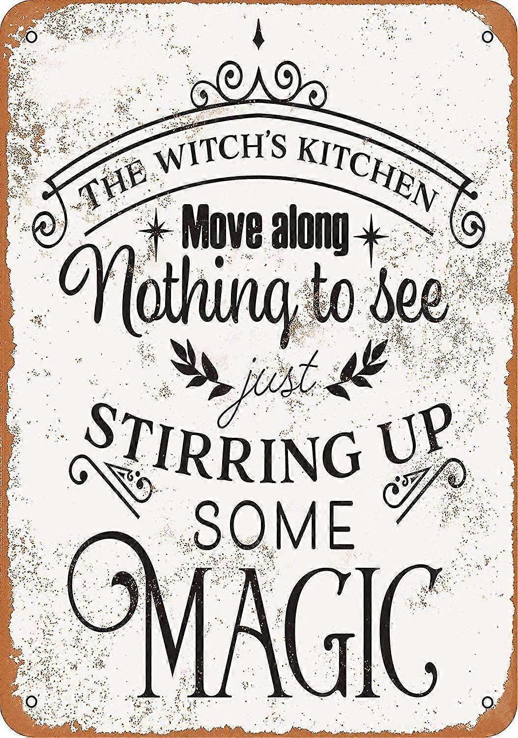 Sinal de metal - Vintage Look The Witch's Kitchen Agitando um pouco de magia 8x12 polegadas OU 12x16 polegadas polegadas 