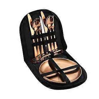Outdoor Double Picnic Bag Travel Cutlery Set Stainless Steel Portable Cutlery Setrose gold