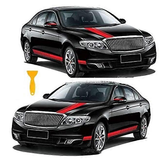 5Pcs Red Car Hood Stripe Sticker Decal Graphic Vinyl Auto Body Racing Rearview Mirror Sticker Car Decoration Compatible with Free Size + Scraper