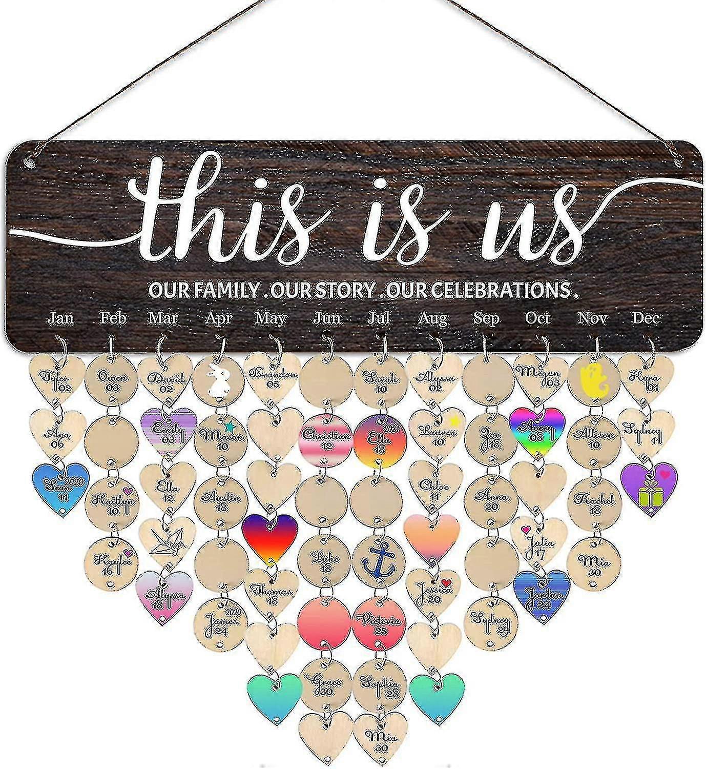 Κρεμαστό τοίχου This Is Us Οικογενειακό ημερολόγιο γενεθλίων Υπενθύμιση γενεθλίων με στρογγυλές ετικέτες καρδιάς Χριστουγεννιάτικα δώρα για τη γιαγιά μητέρα Χρόνια πολλά δώρο γενεθλίων
