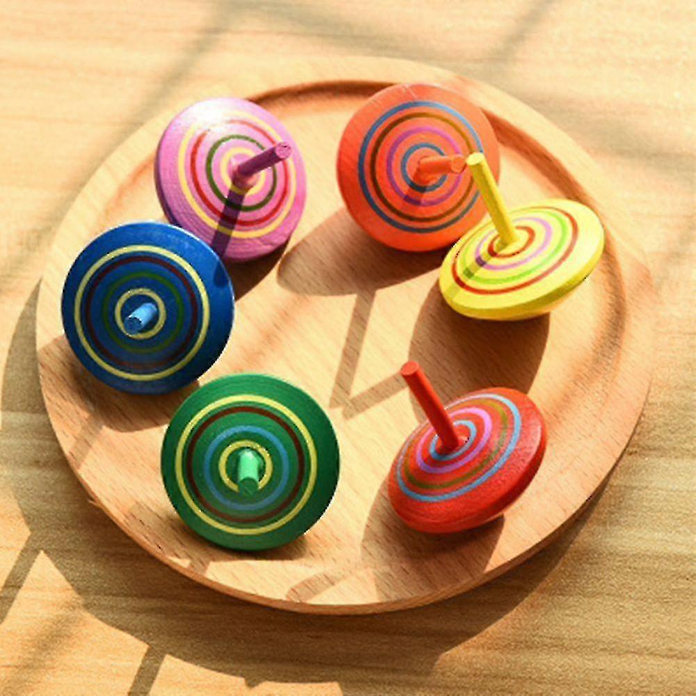 6pcs קלאסי מצחיק מעודן יד מסתובבת צעצוע עליון ילדים פנאי ילד מתנה צבעונית עץ מסתובב מסתובב צעצועים עליונים