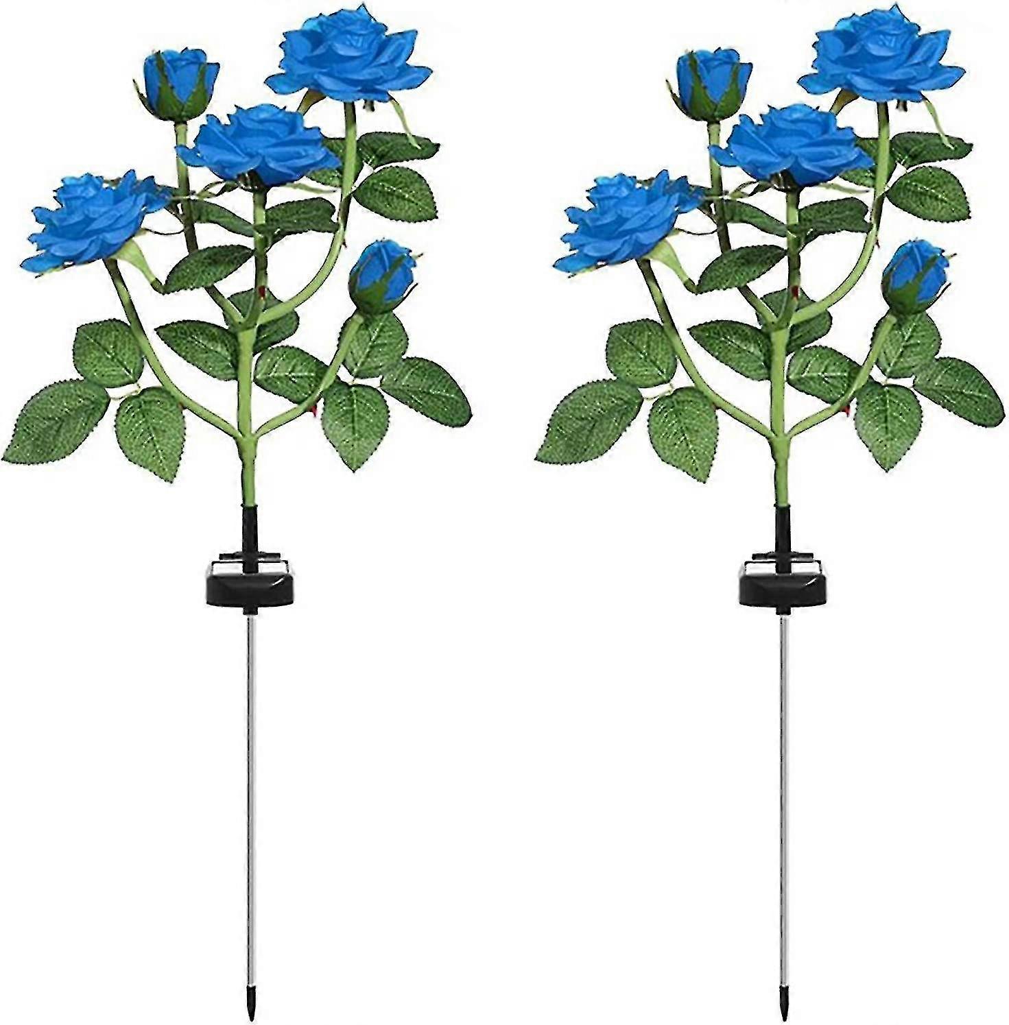 Solar Powered Garden Lights, 2 Pack Led Rose Flower Garden Decorative Stake Lights With 10 Rose Flowers,waterproof Solar Decorative Lights