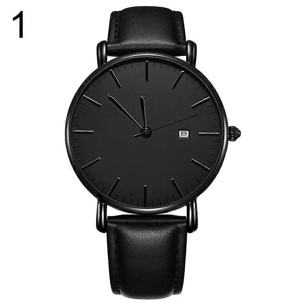 Business Men Wrist Watch Calendar Round Dial Minimalist Faux Leather Band Quartz