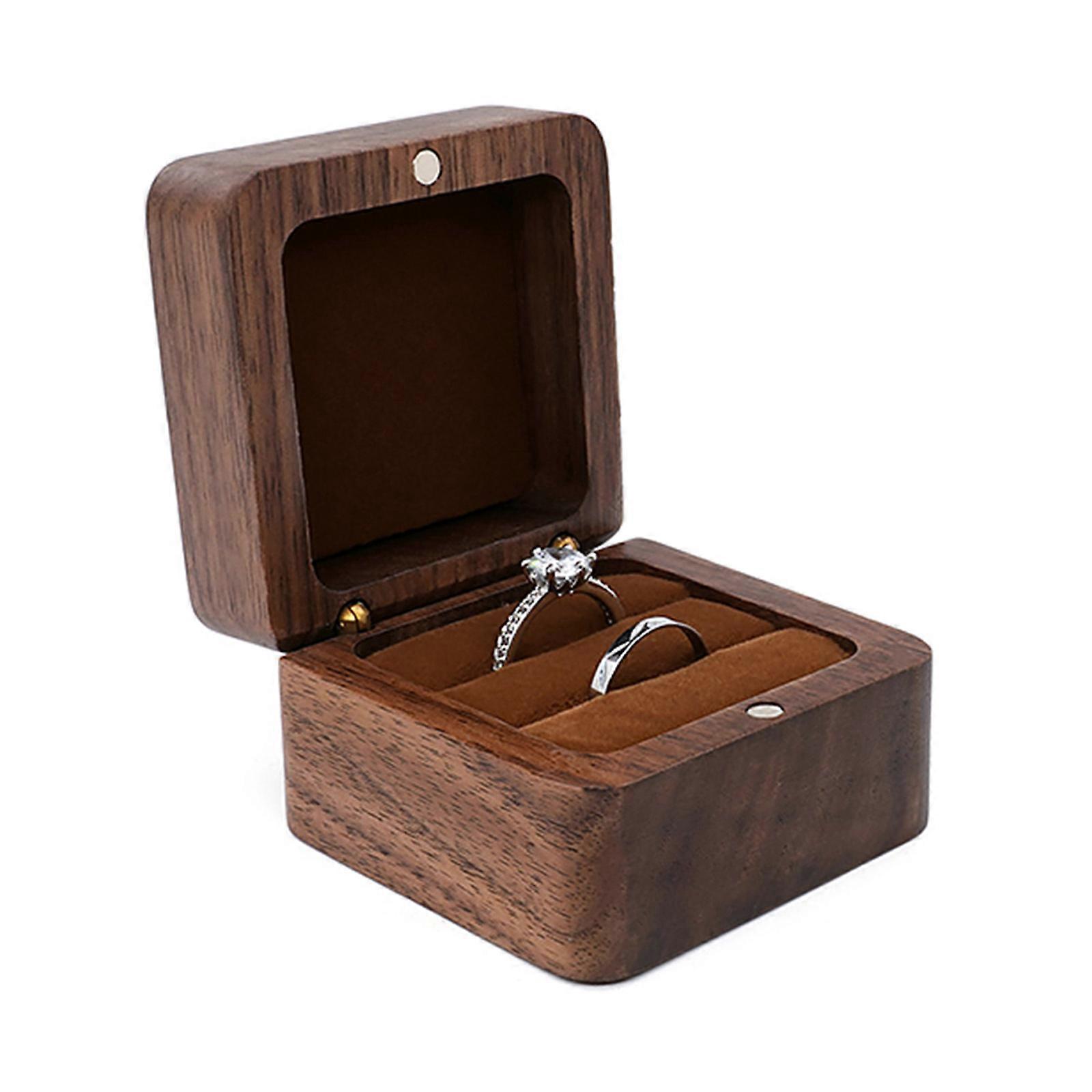 Mini Ring Box Wooden Earring Storage Organizer Display Square Shape Storage Box