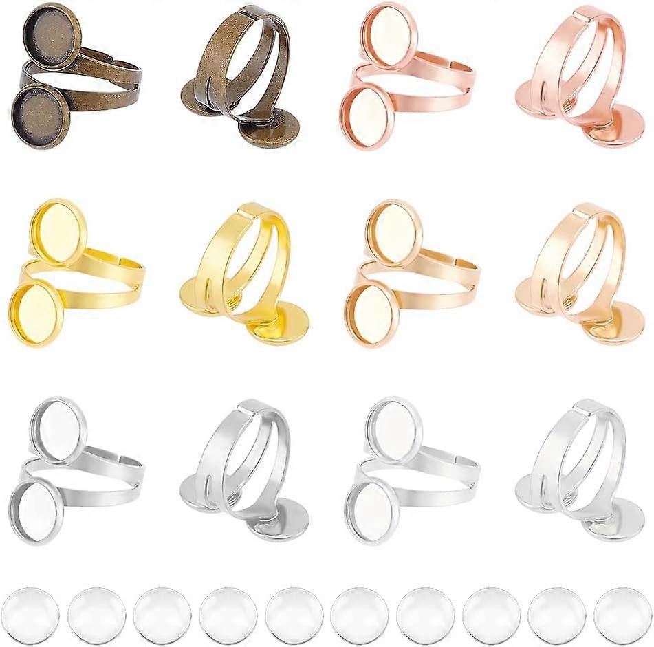 Cuff Ring Making Kit Size 10 1/2 Open Cuff Ring Bezel Tray Brass Finger Ring Base 6 Colors Cabochon Ring Bases with Glass Cabochons Domes Set for Ring