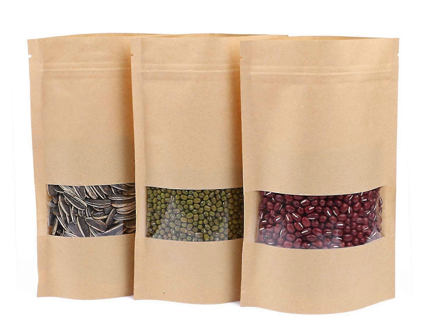 50 عبوة قابلة لإعادة الاستخدام Ziplock Grip أكياس ختم قائمة للماء ورقة كرافت براون الوقوف الحقيبة (14X22CM)