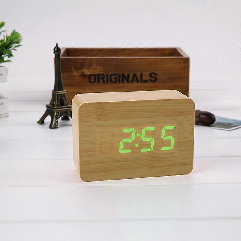 Battery\USB charging LED digital alarm clock, display temperature, 3 groups of alarms and 2 groups of alarm modes, 3 brightness adjustments (bamboo wo